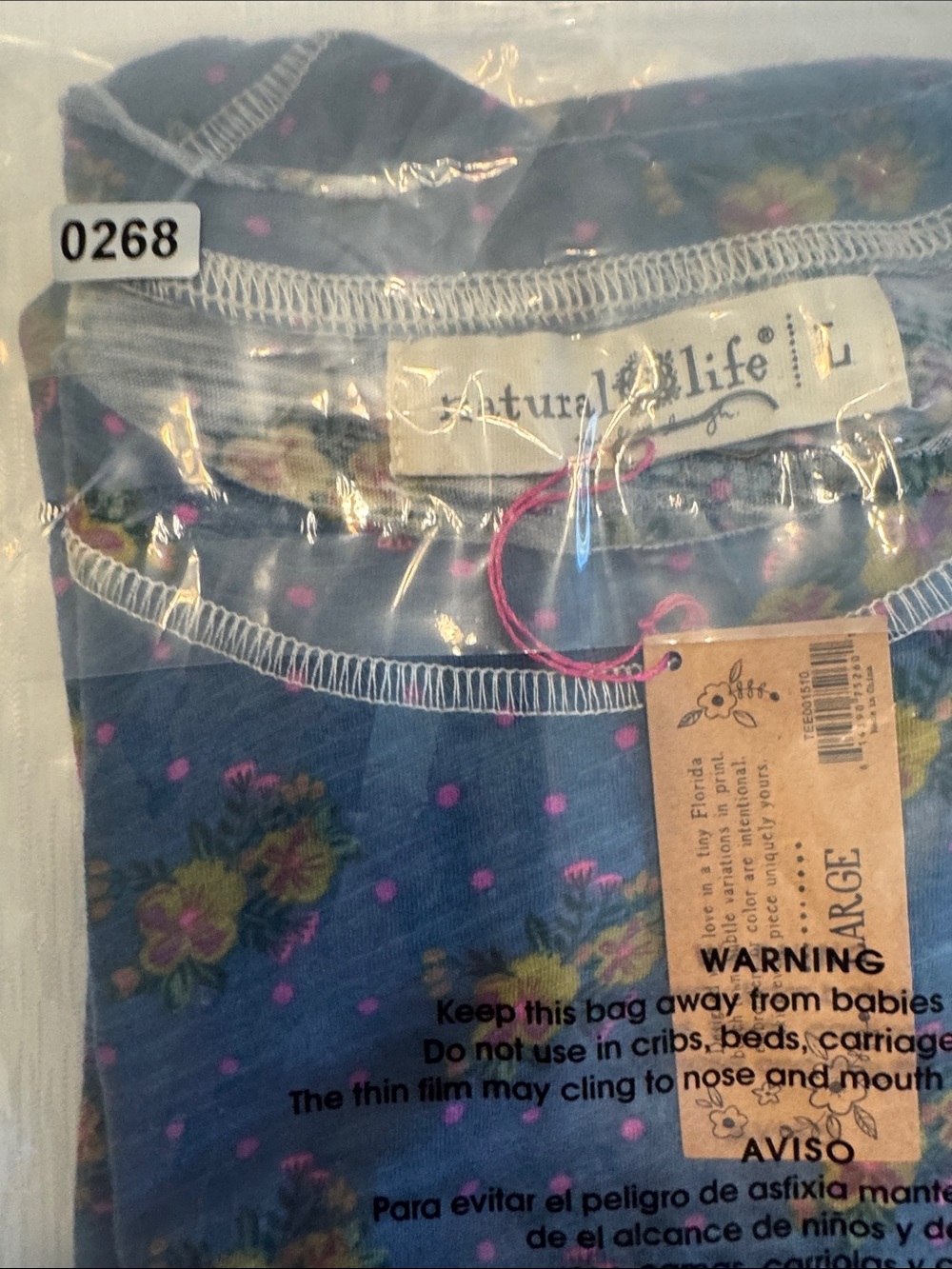 Natural Life Lily Cotton Short Sleeve Tee Shirt Floral Blue & Pink Large - Picture 8 of 8